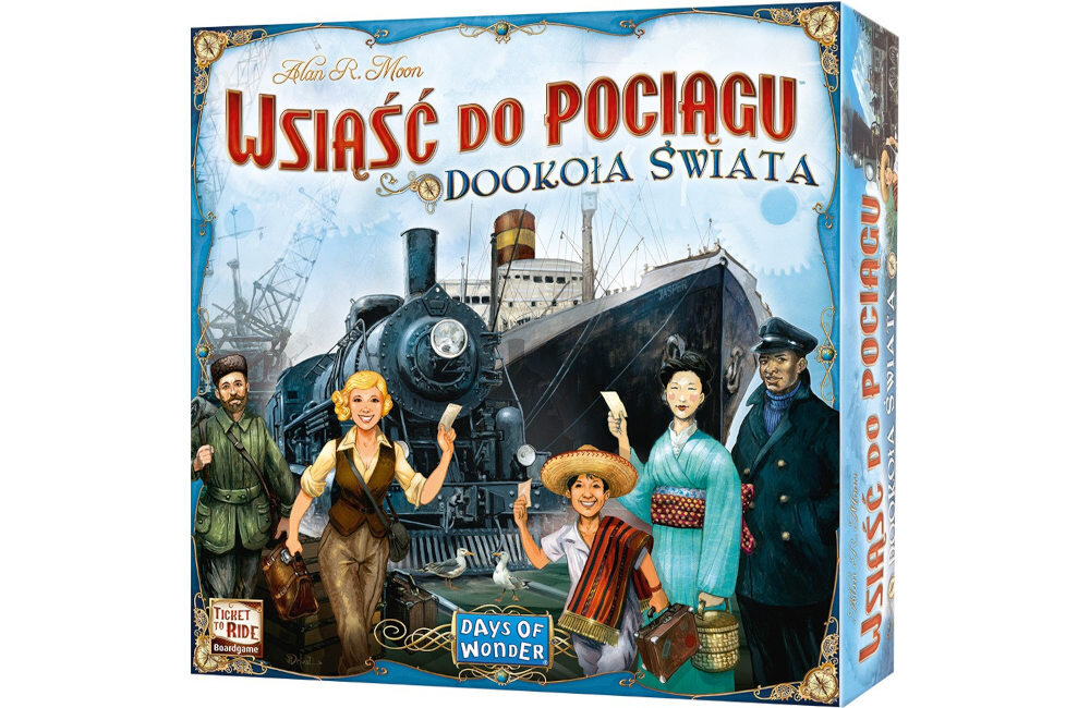 Gra planszowa REBEL Wsiąść do Pociągu: Dookoła Świata 102320 porty karty punkty zwycięstwo statki pociągi