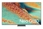 Telewizor z wyświetlaczem prezentującym kolorowy, abstrakcyjny wzór. Na ekranie widoczny jest napis \'Neo QLED\'.