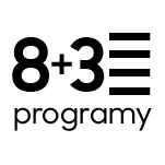 Grafika przedstawia napis \'8+3 programy\' z trzema poziomymi liniami obok tekstu.