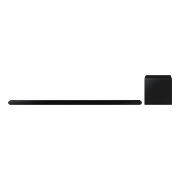 phpz5cnnr hw-s800b Na obrazie widoczny jest czarny soundbar oraz subwoofer na białym tle.
