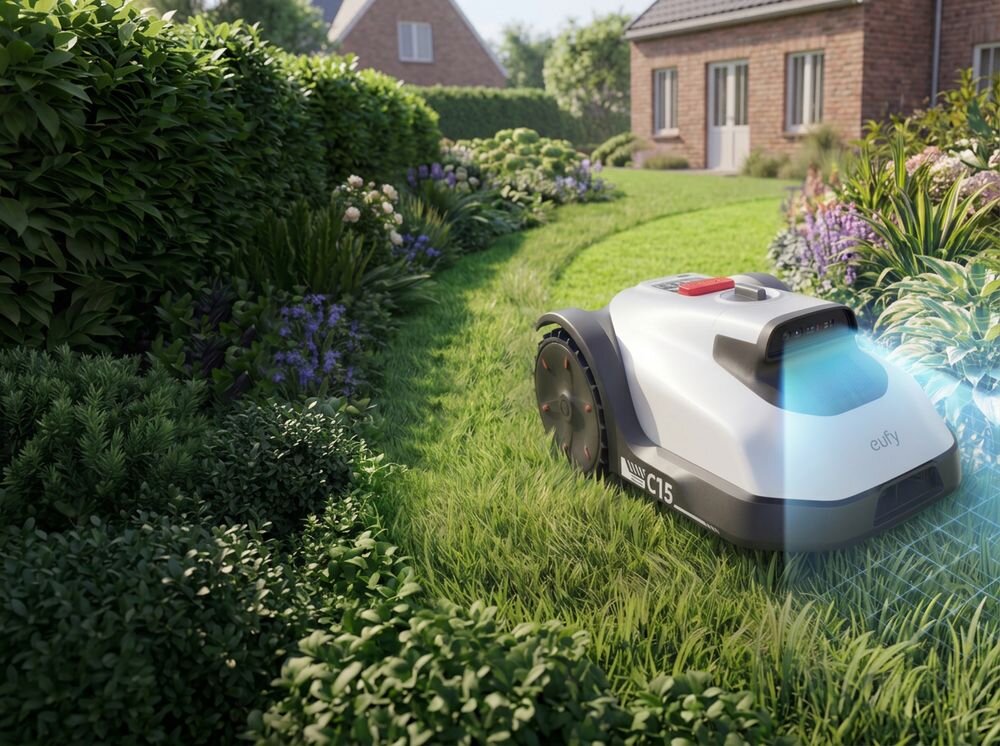 Robot koszący EUFY Mower C15 Sterowanie Wi-Fi Bez przewodu ograniczającego 500m2, robot koszący, kosiarka, ogród, trawnik, Robot koszący skracający trawy w ogrodzie.   