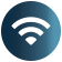 Ikona przedstawia symbol Wi-Fi w ciemnoniebieskim kolorze na okrągłym tle.