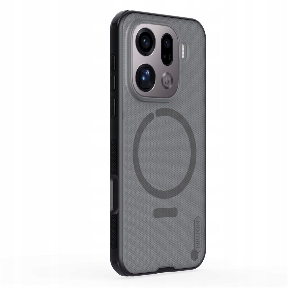 Etui na telefon z widocznym okrągłym wzorem na tylnej części, posiada wycięcia na aparat i przyciski. Na etui znajduje się napis \'Nillkin\'.