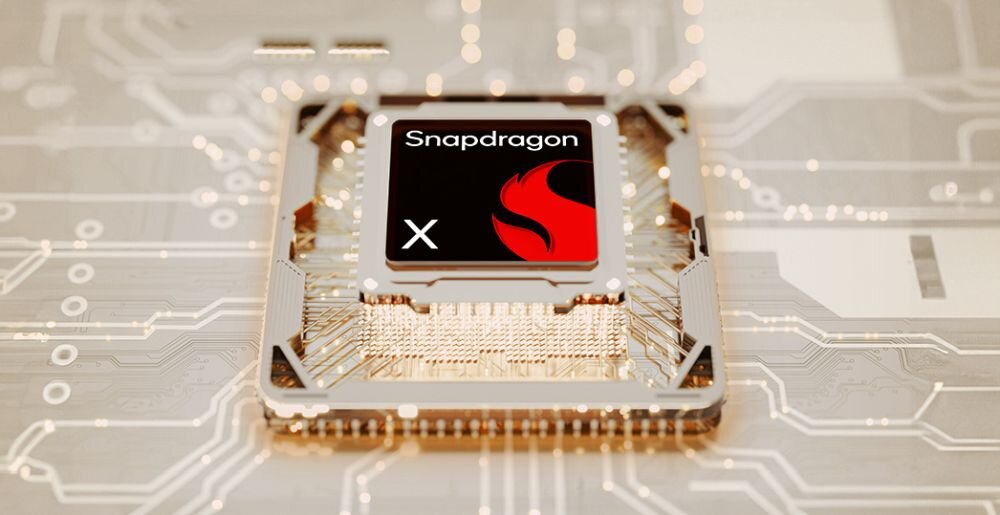 Układ Snapdragon X na płycie głównej symbolizuje wydajność laptopa ASUS Zenbook A16 UX3607QA-SH039W w zastosowaniach pracy i wielozadaniowości - PROCESOR I WYDAJNOŚĆ