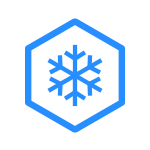 metal cooling Niebieska ikona w kształcie sześciokąta z białym symbolem płatka śniegu w środku.