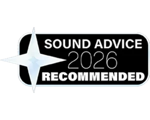 sound advice r95h 300x240 Logo z napisem \'SOUND ADVICE 2026 RECOMMENDED\' z białą gwiazdą na czarnym tle.