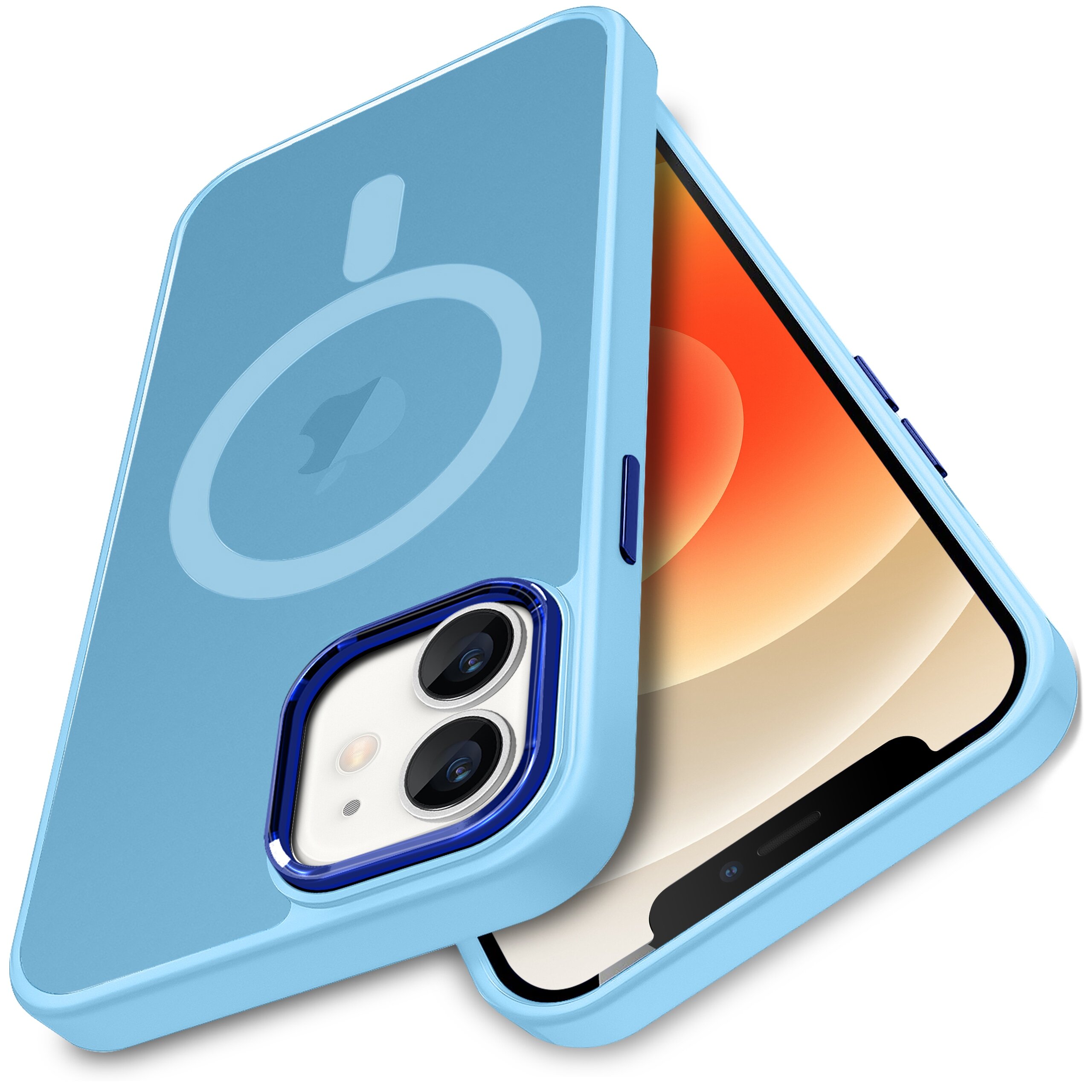 Niebieskie etui na iPhone 12 | 12 Pro z funkcją MagSafe, z matowym wykończeniem i szkłem ochronnym na ekranie 9H.
