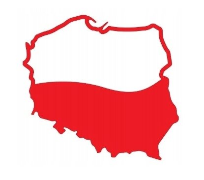 Obraz przedstawia kontur mapy Polski wypełniony białym i czerwonym kolorem, przypominającym flagę Polski.