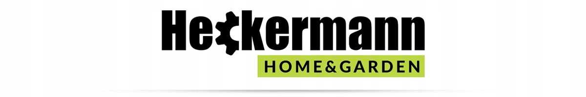Logo z napisem \'Heckermann HOME&GARDEN\' na białym tle, z elementem graficznym w kształcie koła zębatego w literze \'c\'.