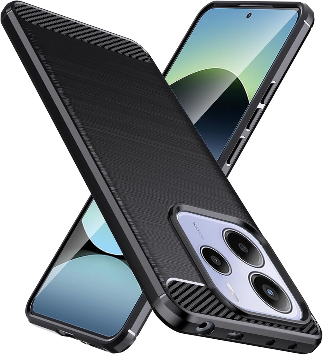Etui pancerne do Redmi Note 14 4G z widocznymi wzmocnieniami i otworami na aparat oraz przyciski, prezentowane na tle telefonu.