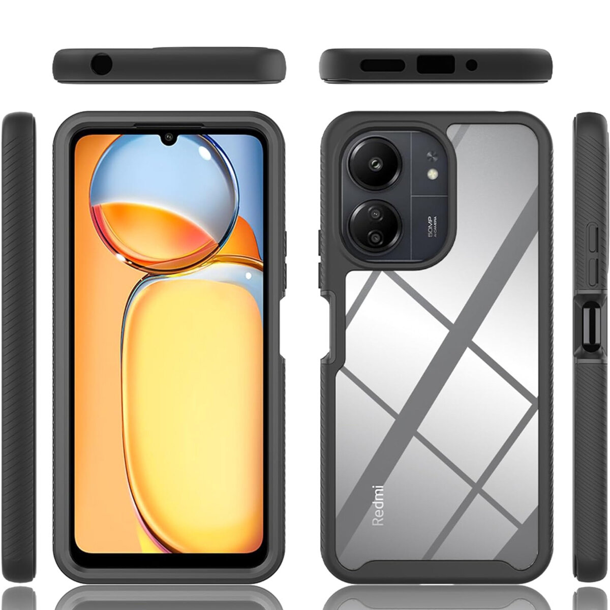 Etui pancerne do Xiaomi Redmi 13C/POCO C65 z widocznym wzorem geometrycznym na tylnej części oraz napisem \'Redmi\'.