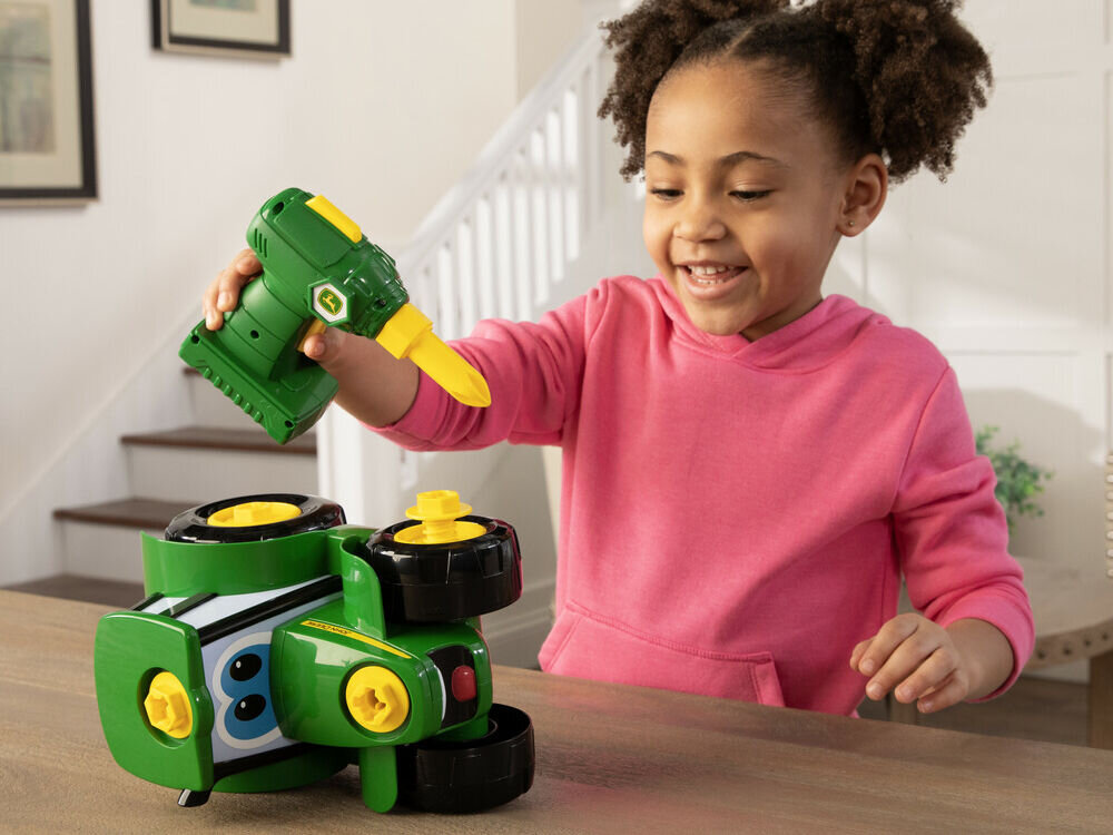 Traktor TOMY John Deere Build A Johnny Tractor 46655 dziecko wkręcające śrubę do traktora zabawkowa wkrętarka zabawkowy traktor