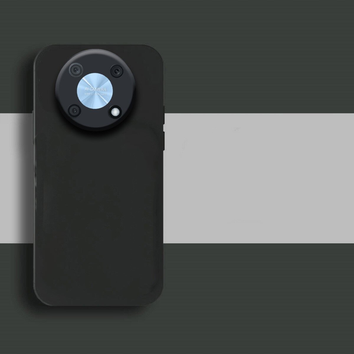Czarne etui na telefon z okrągłym modułem aparatu, na którym widnieje napis \'50 MP CAMERA AI\'.
