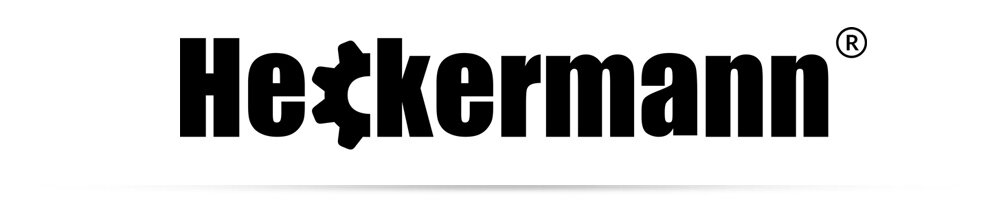 Logo z napisem \'Heckermann\' z elementem przypominającym ząb koła zębatego w literze \'k\'.