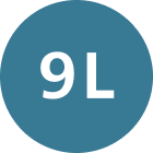 Niebieska ikona z białym napisem \'9L\'.