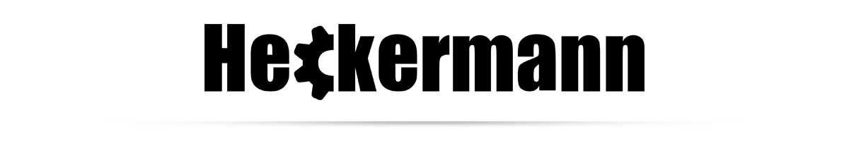Logo z napisem \'Heckermann\' z elementem przypominającym ząb koła zębatego w literze \'H\'.