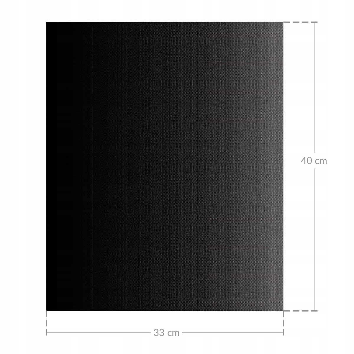 Czarna mata o wymiarach 40 cm na 33 cm z widocznymi liniami pomiarowymi.