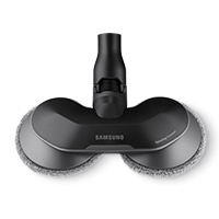 Czarna końcówka odkurzacza z dwoma okrągłymi szczotkami, na której widnieje logo \'SAMSUNG\'.