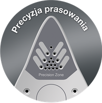 Grafika przedstawia stopę żelazka z napisem \'Precyzja prasowania\' oraz \'Precision Zone\'.