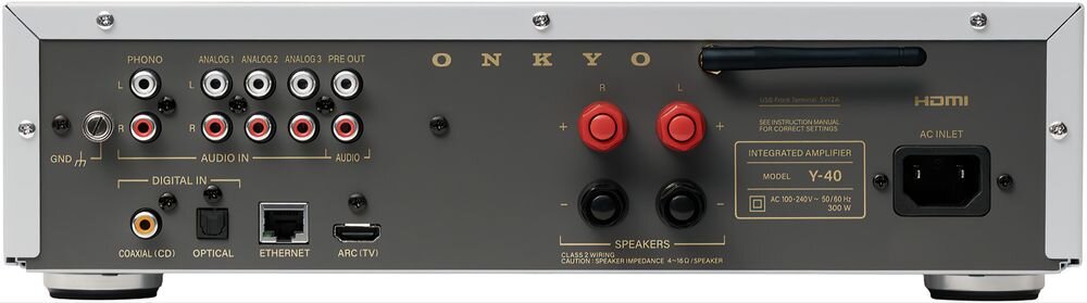 System ALL IN ONE ONKYO MUSE Y-40 RCA HDMI ARC COAX Optical USB-A Phono MM Pre-Out słuchawki, urządzenie na białym tle