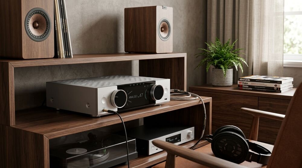 System ALL IN ONE ONKYO MUSE Y-40 HDMI ARC telewizor dźwięk filmów granie sterowanie pilotem, urządzenie stojące na komodzie w pomieszczeniu