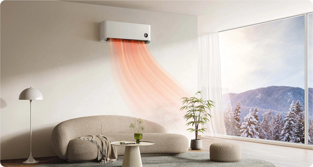 Klimatyzator Split, Pompa ciepła powietrze - powietrze XIAOMI Mijia Air Conditioner Eco 2.6 kW zdjęcie lifestyle Chłodzi i ogrzewa  nie tylko chłodzi skutecznie ogrzewa temperatura zakres