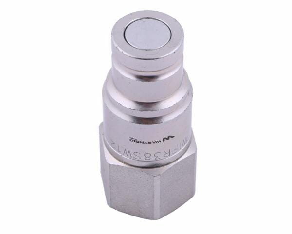 Szybkozłącze hydrauliczne suchoodcinające z widocznym napisem \'WARYŃSKI\' oraz oznaczeniem \'3/8\' i \'G1/2\' na metalowej powierzchni.