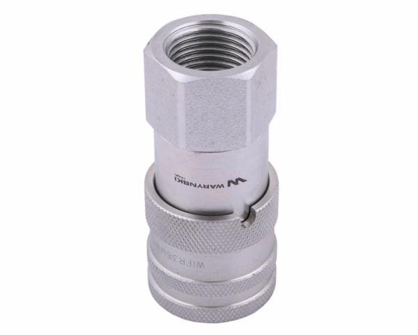 Szybkozłącze hydrauliczne suchoodcinające z gwintem wewnętrznym, oznaczone napisem \'WARYŃSKI\' oraz \'W1FP 3/8\'.