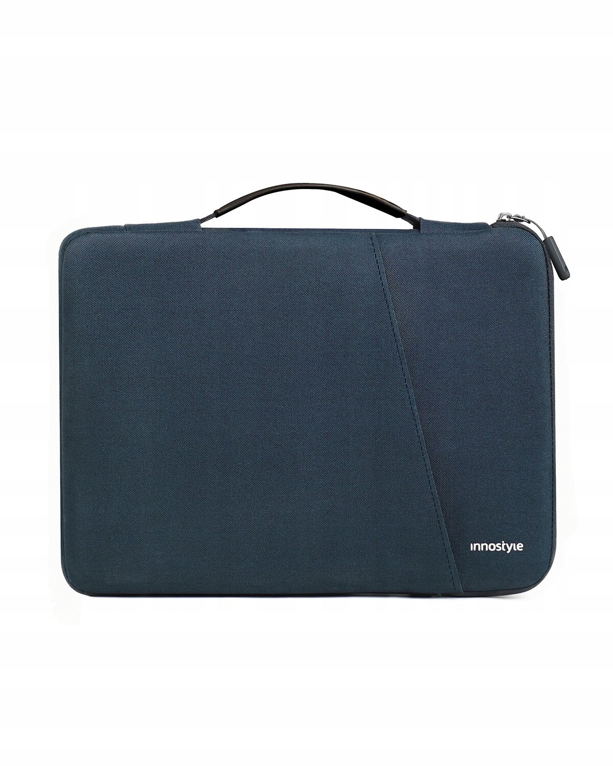 Niebieska torba na laptopa z uchwytem, z widocznym logo \'innostyle\' w dolnym rogu. Torba ma prosty, elegancki design z zamkiem błyskawicznym na górze.