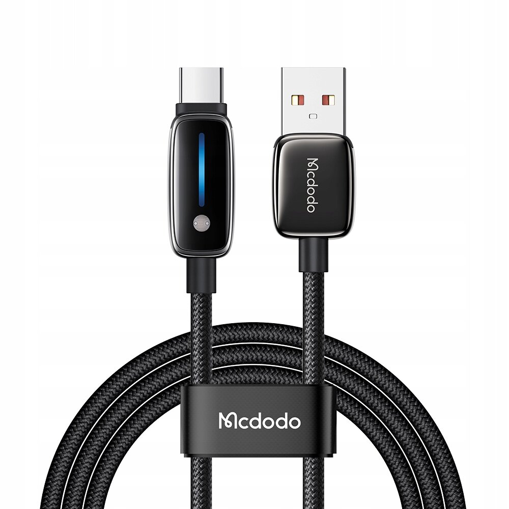 Kabel USB-A do Lightning z szybkim ładowaniem, o długości 1 metra i mocy 12W, z widocznym logo \'Mcdodo\' na złączu i opasce.