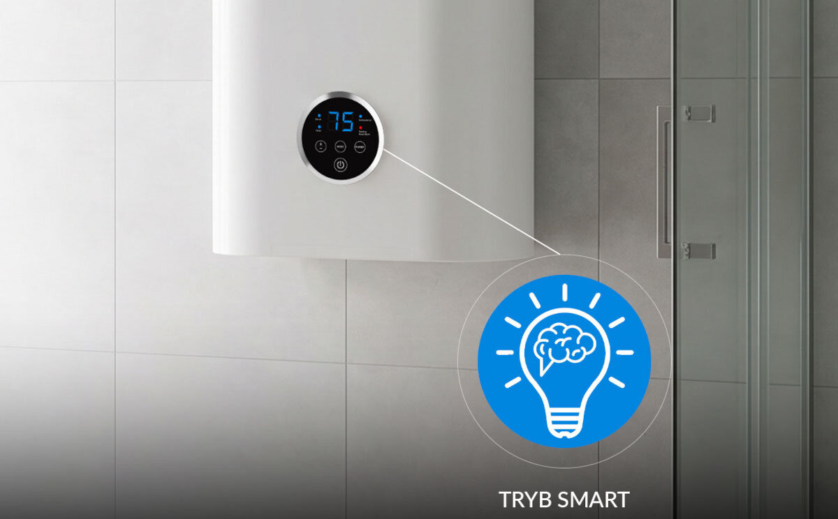 BOJLER ELEKTRYCZNY LIN LIFVD1SMWH Bojler z oznaczeniem „Tryb Smart”. Inteligentne zarządzanie pracą i zużyciem energii Smart Timer inteligentne grzanie nauka nawyków automatyczna regulacja temperatury oszczędność energii
