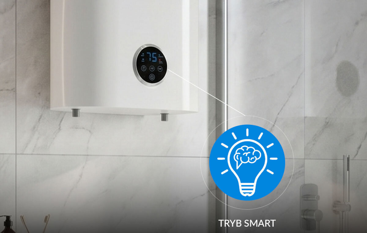 BOJLER ELEKTRYCZNY LIN LIFVD1SMWH Bojler z oznaczeniem „Tryb Smart”. Inteligentne zarządzanie pracą i zużyciem energii Smart Timer inteligentne grzanie nauka nawyków automatyczna regulacja temperatury oszczędność energii