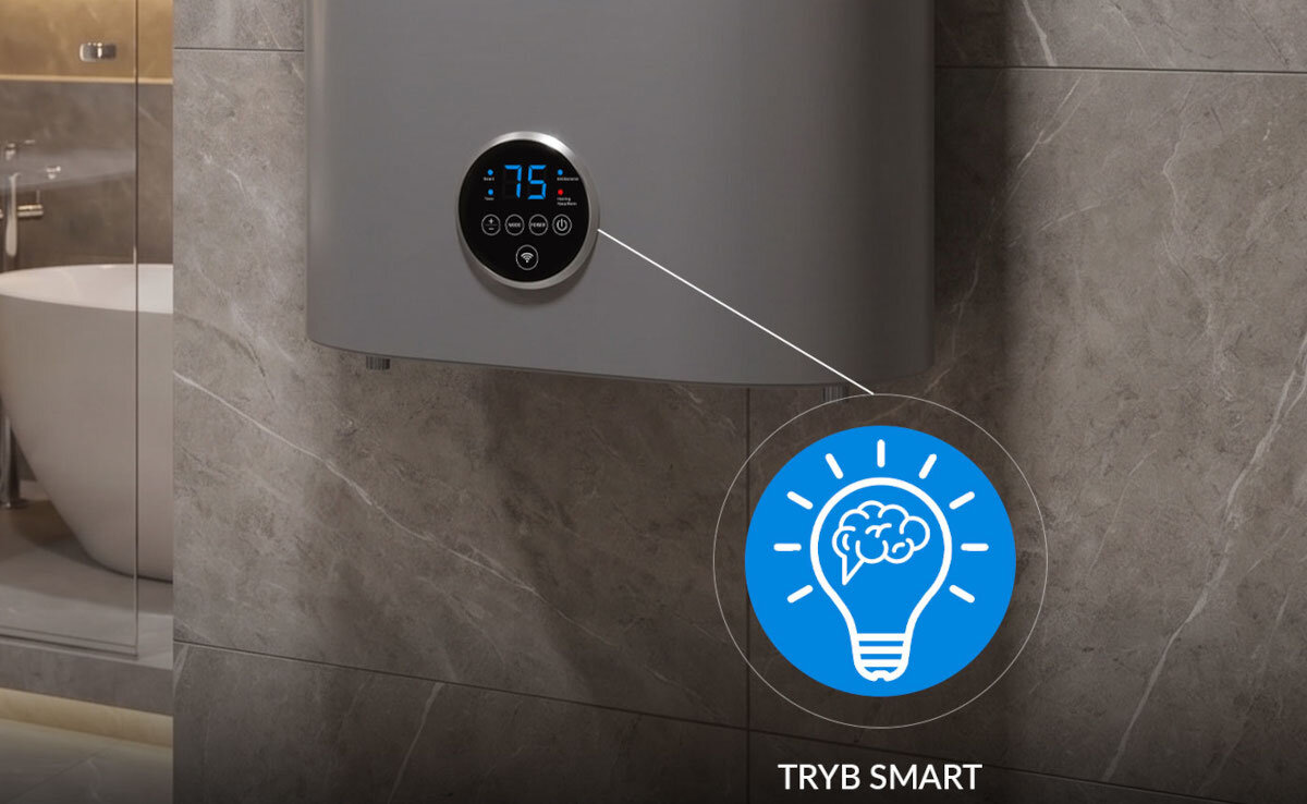 BOJLER ELEKTRYCZNY LIN LIFVD1SMGY Bojler z oznaczeniem „Tryb Smart”. Inteligentne zarządzanie pracą i zużyciem energii Smart Timer inteligentne grzanie nauka nawyków automatyczna regulacja temperatury oszczędność energii
