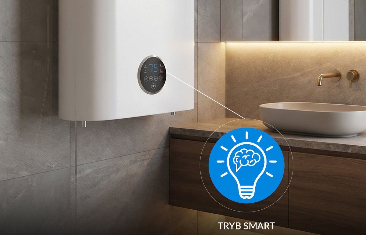 BOJLER ELEKTRYCZNY LIN LIFVD1SMWH Bojler z oznaczeniem „Tryb Smart”. Inteligentne zarządzanie pracą i zużyciem energii Smart Timer inteligentne grzanie nauka nawyków automatyczna regulacja temperatury oszczędność energii