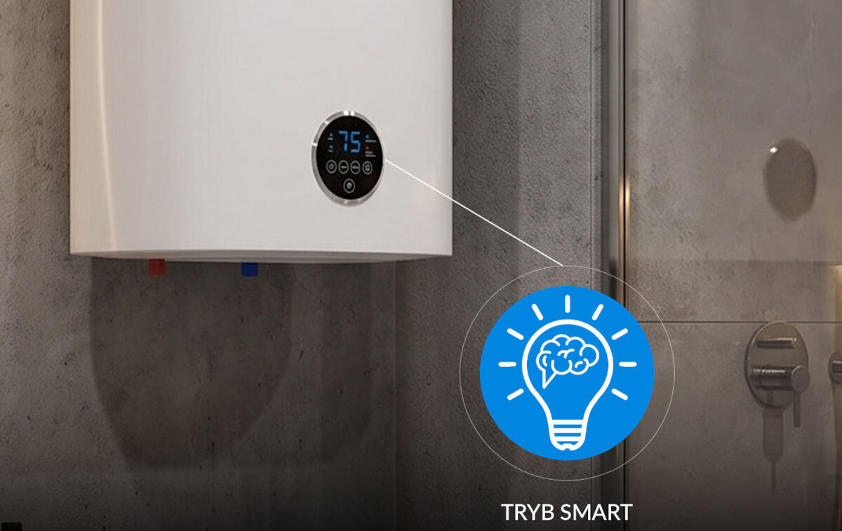 BOJLER ELEKTRYCZNY LIN LIFVD1SMWH Bojler z oznaczeniem „Tryb Smart”. Inteligentne zarządzanie pracą i zużyciem energii Smart Timer inteligentne grzanie nauka nawyków automatyczna regulacja temperatury oszczędność energii