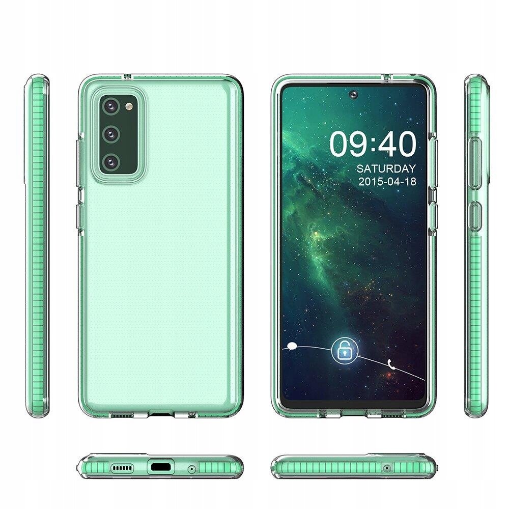 Obraz przedstawia jasnoniebieskie etui na telefon z ramką, widoczne z różnych perspektyw. Na ekranie telefonu wyświetlana jest godzina 09:40 oraz data SATURDAY 2015-04-18.