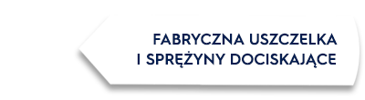 Obraz przedstawia biały kształt z czarną obwódką, przypominający strzałkę. Na środku znajduje się tekst: \'FABRYCZNA USZCZELKA I SPRĘŻYNY DOCISKAJĄCE\'.