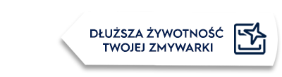 Grafika przedstawia biały prostokąt z tekstem \'Dłuższa żywotność Twojej zmywarki\' oraz ikoną gwiazdy w kwadracie.