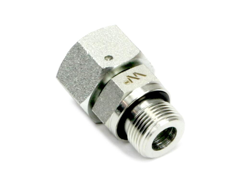 Metalowa przyłączka hydrauliczna z gwintem, na której widoczne jest oznaczenie \'Wp\'.