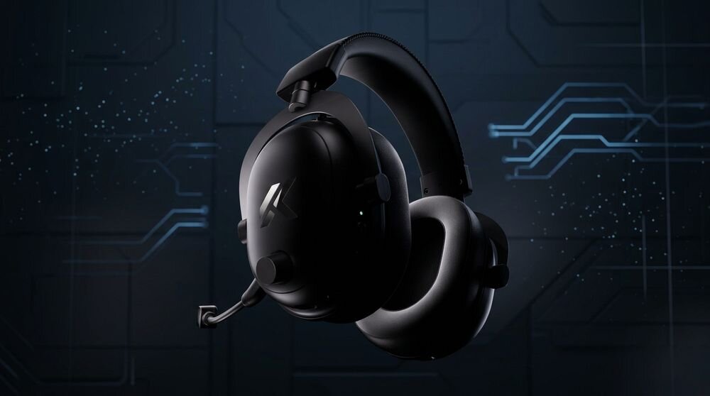 MCHOSE V9 Turbo impedancja 32 Ω czułość 99 dB parametry audio słuchawek gamingowych, sluchawki na ciemnym tle