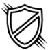 Czarny symbol tarczy z przekreśleniem pośrodku. Tarcza ma prosty, minimalistyczny design.