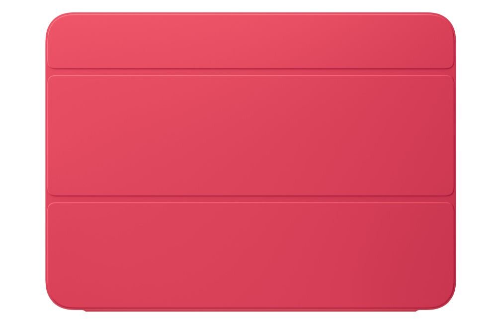 Obraz przedstawia różowe etui na tablet z trzema poziomymi panelami. Etui ma zaokrąglone rogi i jednolitą kolorystykę.