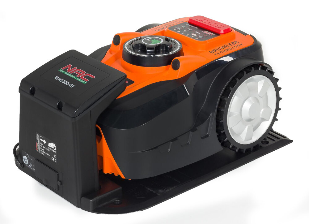 Robot koszący NAC RLM1500-DY  sterowanie Wi-Fi-Bluetooth zabezpieczenie IPX4 bezpieczny funkcjonalny nie kosi w warunkach wilgotnych praca przy suchej pogodzie