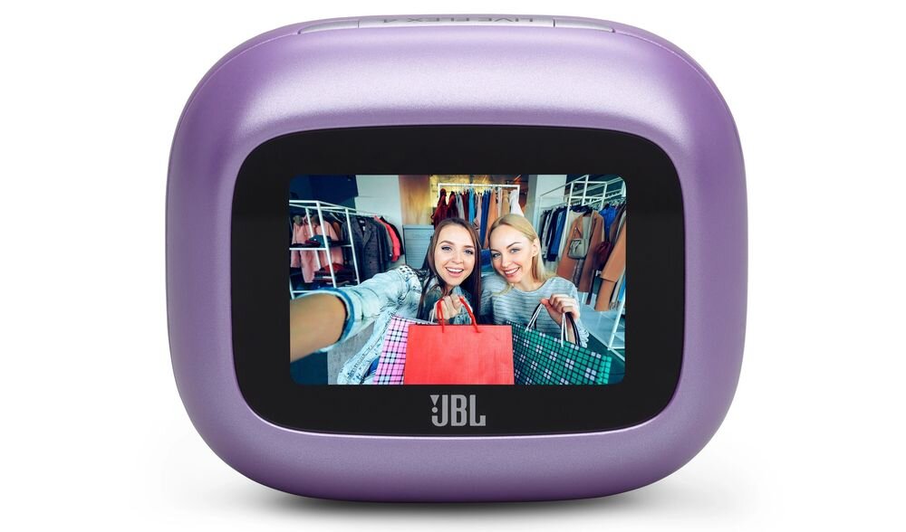 Słuchawki douszne JBL Live Flex 4 do 50 godzin pracy szybkie ładowanie USB-C ładowanie Qi, etui na białym tle