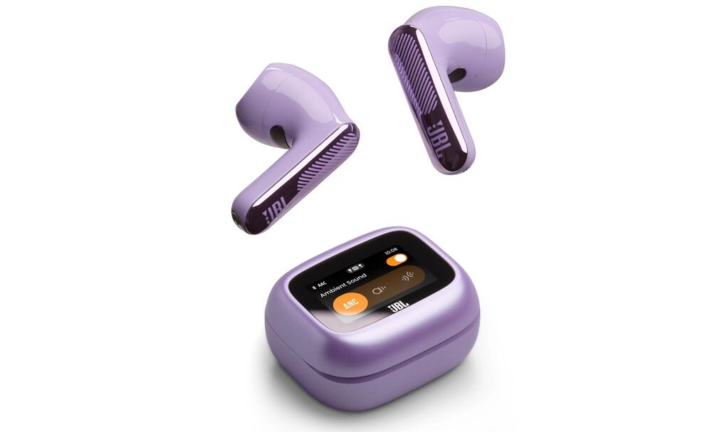 Słuchawki douszne JBL Live Flex 4 Personi-Fi 3.0 personalizacja dźwięku profile audio, słuchawki z etui na białym tle