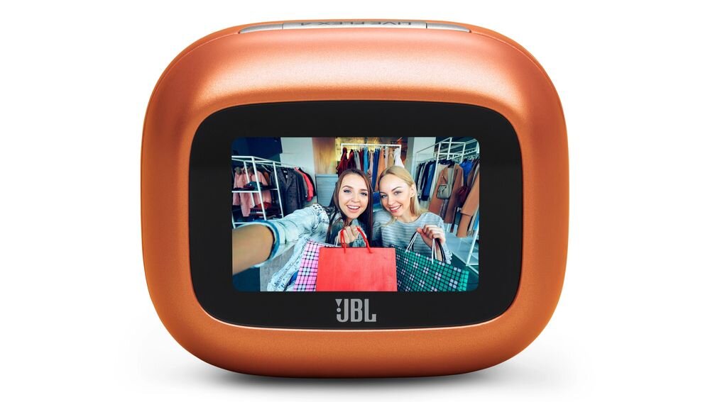 Słuchawki douszne JBL Live Flex 4 do 50 godzin pracy szybkie ładowanie USB-C ładowanie Qi, etui na białym tle