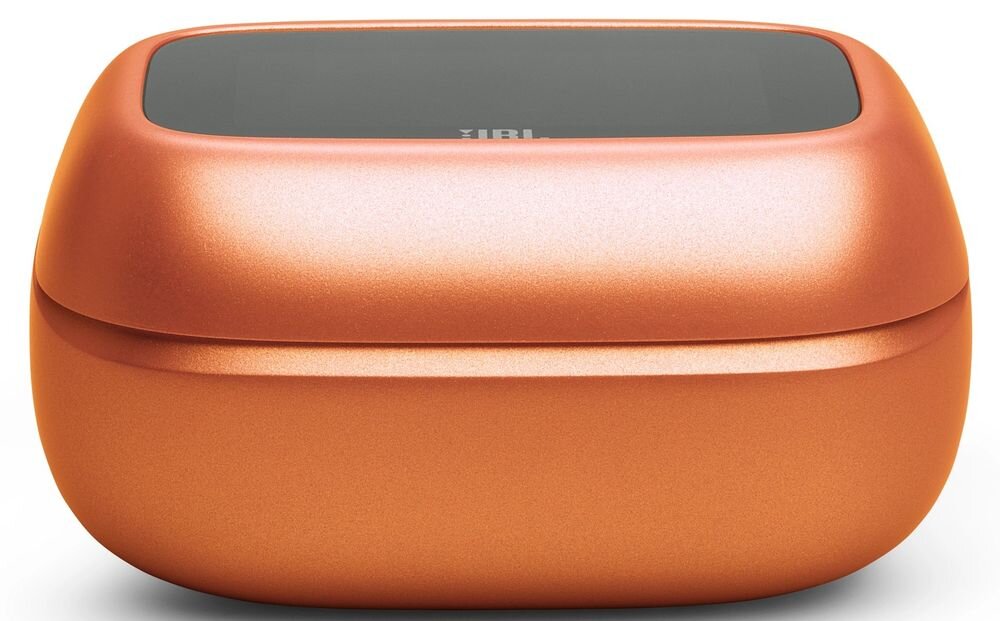 Słuchawki douszne JBL Live Flex 4 aplikacja JBL Headphones personalizacja ANC i sterowania, etui na białym tle