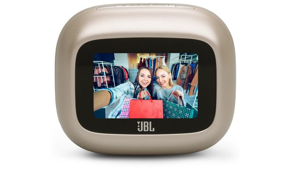 Słuchawki douszne JBL Live Flex 4 do 50 godzin pracy szybkie ładowanie USB-C ładowanie Qi, etui na białym tle