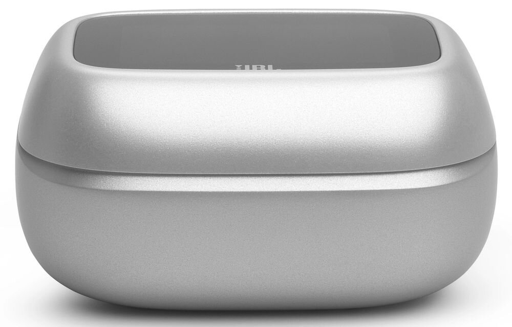 Słuchawki douszne JBL Live Flex 4 aplikacja JBL Headphones personalizacja ANC i sterowania, etui na białym tle