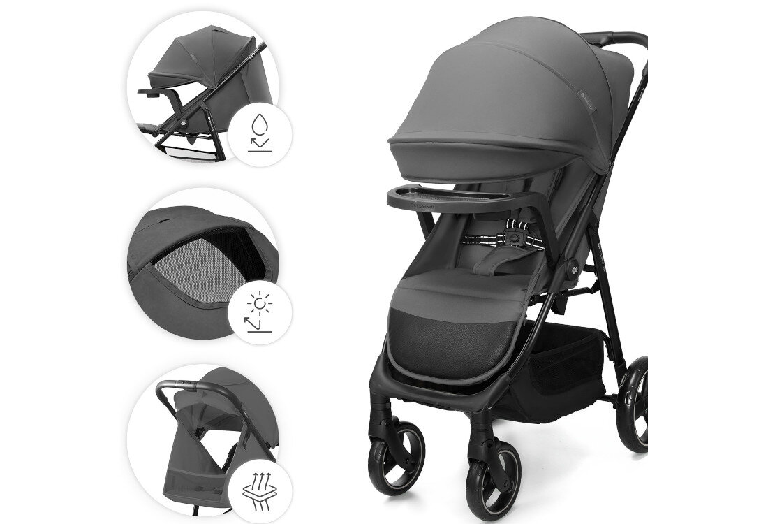 Wózek dziecięcy spacerowy KINDERKRAFT Trig 3 Tray Szary zdjęcie lifestyle Ochrona przez cały rok Wodoodporna budka  panel wentylacyjny